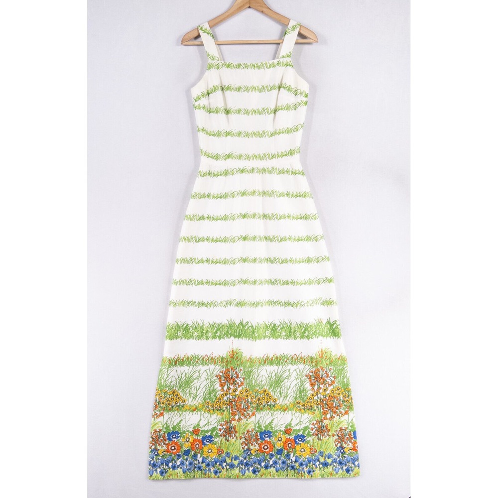 Vintage Mr. Fine Dallas Maxi Dress Size 12 Multicolor Floral Meadow Sleeveless *
